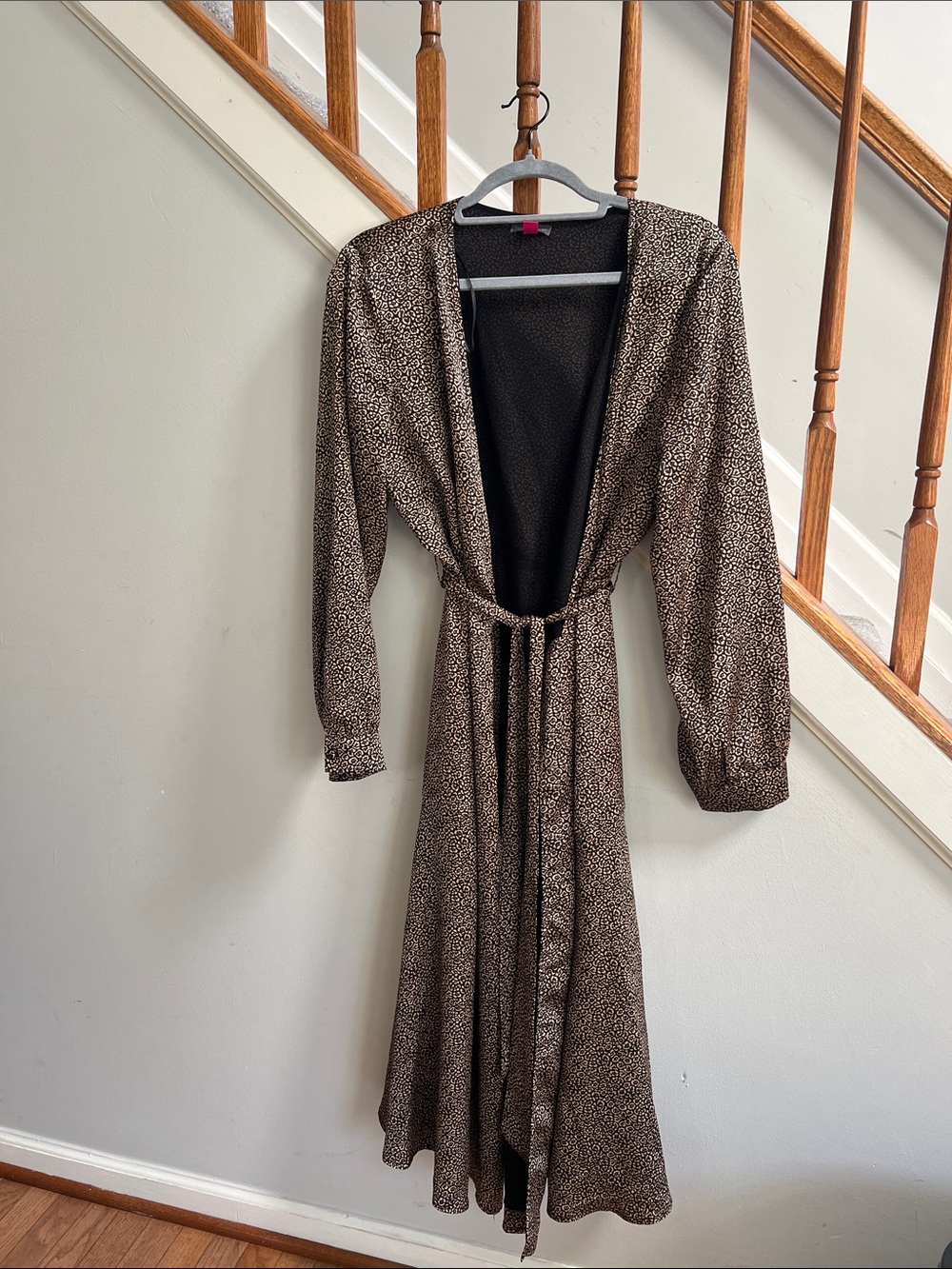 Vince Camuto Leopard Print Maxi Dress Duster Large Belted Open Front Animal Prin